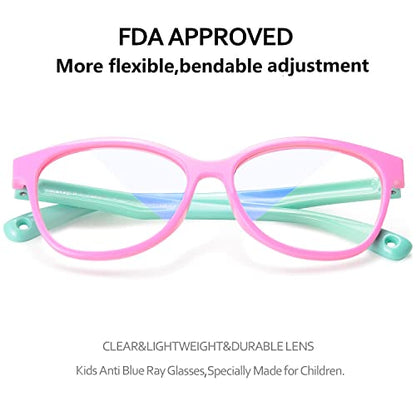 SEEAFUN Pink/Green 323 Round 46mm Blue Light Glasses for Kids