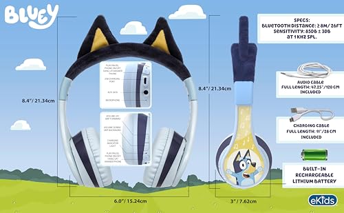 eKids Over Ear BU-B52 Bluetooth Headphones, 32 Ohm, 20Hz-20kHz Frequency Range, Plastic Enclosure, Wireless Connectivity
