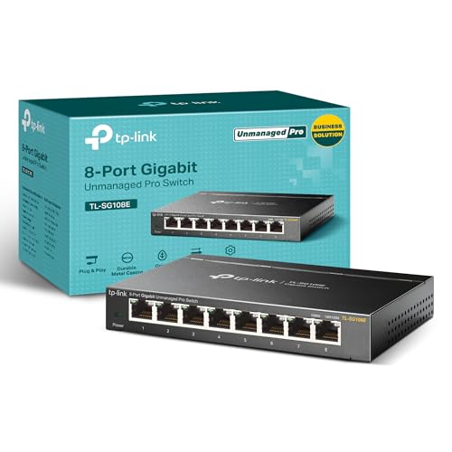 TP-Link 8 Port Gigabit Switch TL-SG108E | 1000 Watts | 9V DC | RJ45 Interface | Up to 40°C | 3 Layers | Black Metal