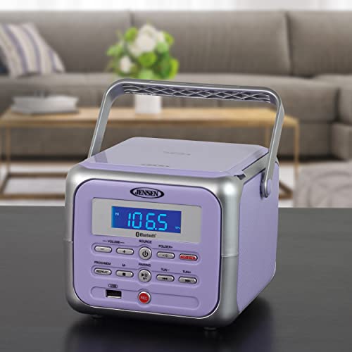 Jensen CD-660 120W Stereo Portable CD Player with Bluetooth Audio Connectivity (Lilac Purple)