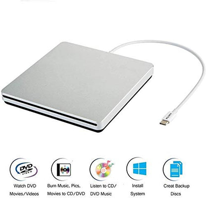 VikTck Portable External CD/DVD Drive VT967 USB Type C Silver