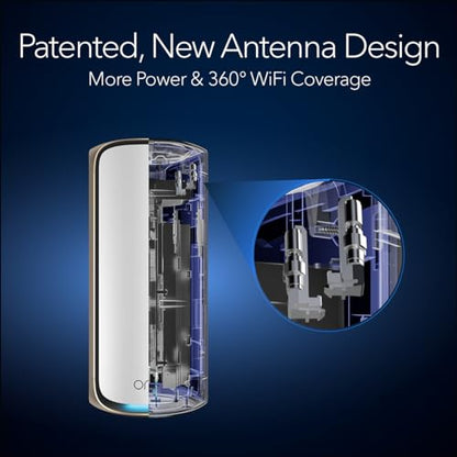 NETGEAR RBE973S Quad-Band WiFi 7 Mesh Network System, Router + 2 Satellite Extenders, Up to 27Gbps, Covers 10,000 sq. ft.