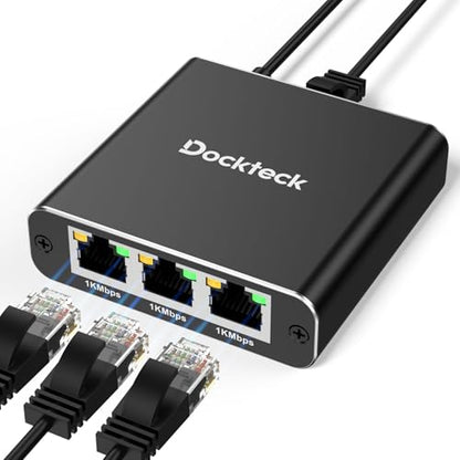 dockteck Ethernet Splitter 1 to 3 1000Mbps USB Powered RJ45 Network Adapter
