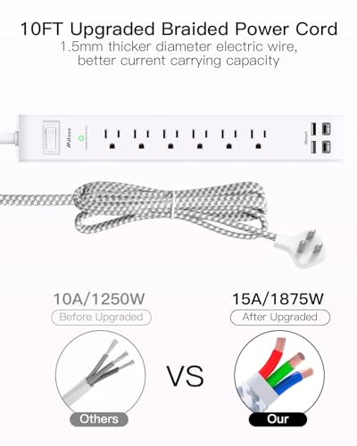 Mifaso 12.14x1.9in Surge Protector Power Strip MFS311T 6AC & 4USB 125V