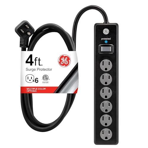 GE 4 Ft Power Strip 6 Outlets 800 Joules Type B