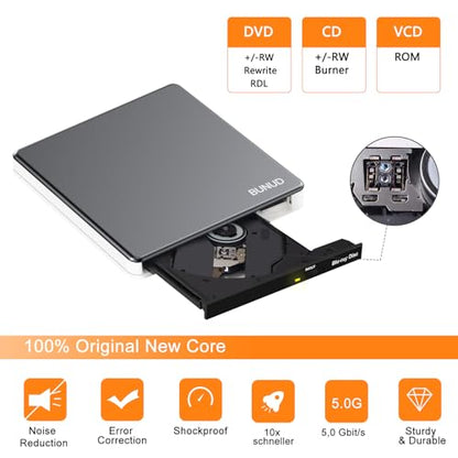 BUNUD 5IN1 BUNUD_5IN1 External Blu Ray CD DVD Drive USB 3.0 Type C