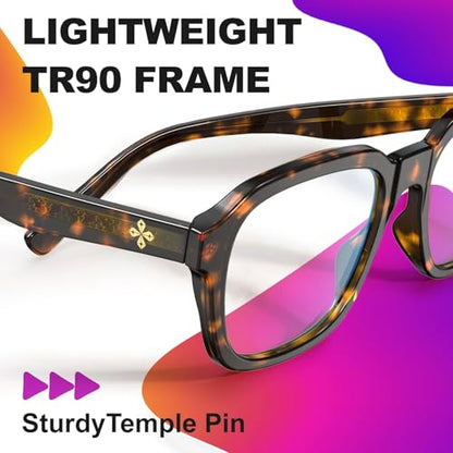 VISOONE 54mm Bennett Oversized Square Blue Light Blocking Glasses Full Rim TR90 Eyeglass Case