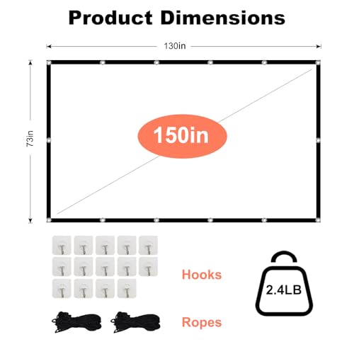 TOWOND 150 Inch TWD012-JY150 Projection Screen 16:9 Matte Manual Wall Mount