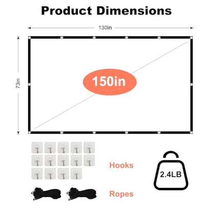 TOWOND 150 Inch TWD012-JY150 Projection Screen 16:9 Matte Manual Wall Mount