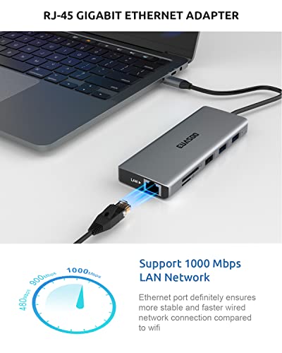 EUASOO 11 in 1 USB C Docking Station ES-HB007 with Dual 4K HDMI, 1000Mbps Gigabit Ethernet, 4 USB Ports
