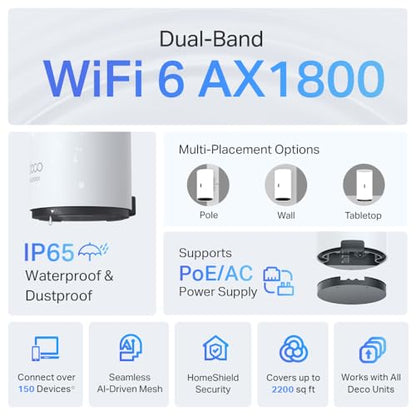 TP-Link Deco X20-Outdoor AX1800 Dual-Band Wi-Fi 6 Mesh Wi-Fi Extender | Coverage up to 2200 sq.ft | 2 Gigabit PoE+ Ports | Weatherproof | HomeShield Security | 1-Pack