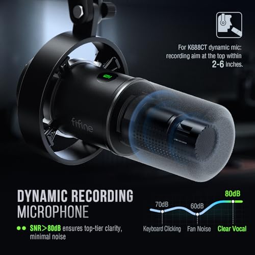 FIFINE K688CT USB/XLR Dynamic Microphone, 80dB, Unidirectional, Table Array, Black