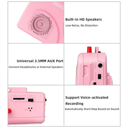 Mersoco Portable Vintage Cassette Player T201Pink USB Connectivity AM/FM Radio Battery Powered