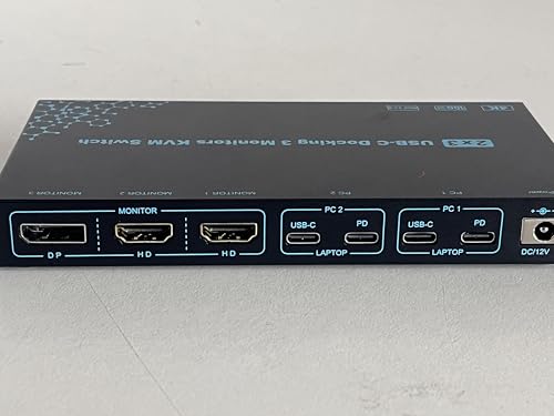 DXchip 5.91in x 3.15in x 1.18in KVMC213DH2 Manual 2-way Push Button KVM Switch USB-C 100W PD Black