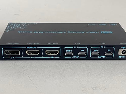 DXchip 5.91in x 3.15in x 1.18in KVMC213DH2 Manual 2-way Push Button KVM Switch USB-C 100W PD Black