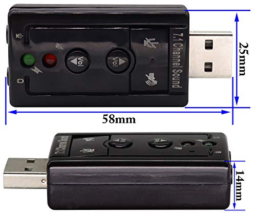 zdyCGTime 2.28"L x 0.98"W x 0.55"H 682559181180 7.1-Channel Stereo Virtual External USB Audio Adapter