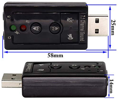 zdyCGTime 2.28"L x 0.98"W x 0.55"H 682559181180 7.1-Channel Stereo Virtual External USB Audio Adapter