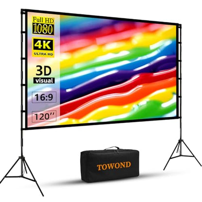 TOWOND 120 pouces Projector Screen 4K HD 16:9 Polyester Portable Projection Screen