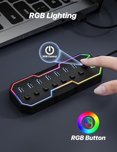 ZIUMIER USB Hub, 7 Ports, USB 3.0, 5Gbps, Black, Model L90