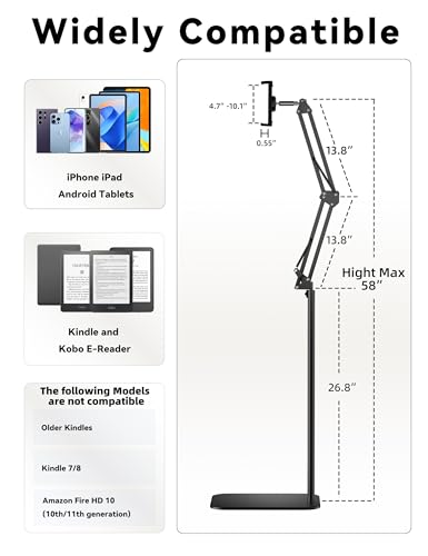 VOLTIFYMAX Floor Stand Tablet Holder Adjustable Remote Page Turner Black