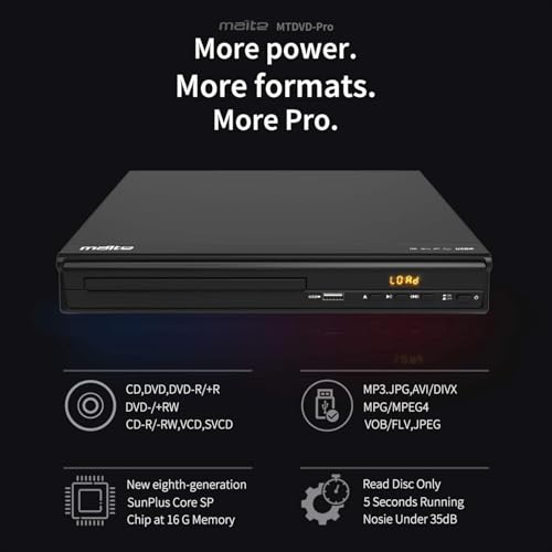 MAITE DVD Player MTDVD-10PRO 1920x1080 Region Free HDMI AV Output 2-Channel Stereo