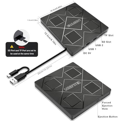 GODBPNYMU 5-in-1 External Optical Drive BT520 USB 3.0 & Type-C