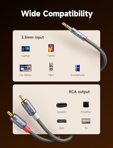 JSAUX 6.6 Feet RCA to 3.5mm Audio Cable Male-to-Male