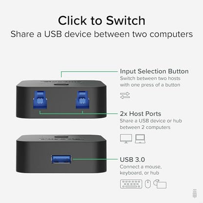 Plugable 3 Port USB 3.0 Switch USB-A KVM Switch USB 2.0 5Gbps Plastic
