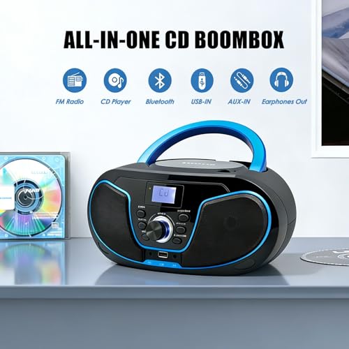 LONPOO 11 x 7.1 x 4.9 Inches LP-D02 4 Watts Stereo CD Boombox