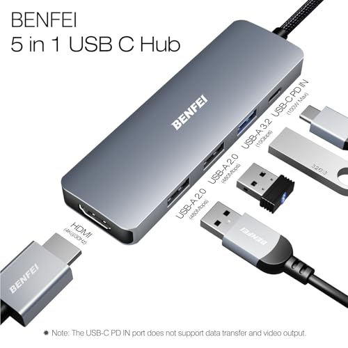 BENFEI USB Type-C Hub 5-in-1 Model BNF-USBC-0360G Aluminum USB Hub