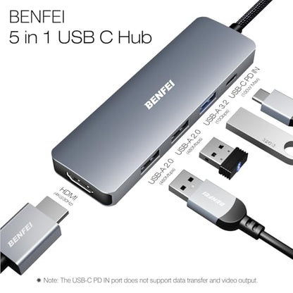 BENFEI USB Type-C Hub 5-in-1 Model BNF-USBC-0360G Aluminum USB Hub