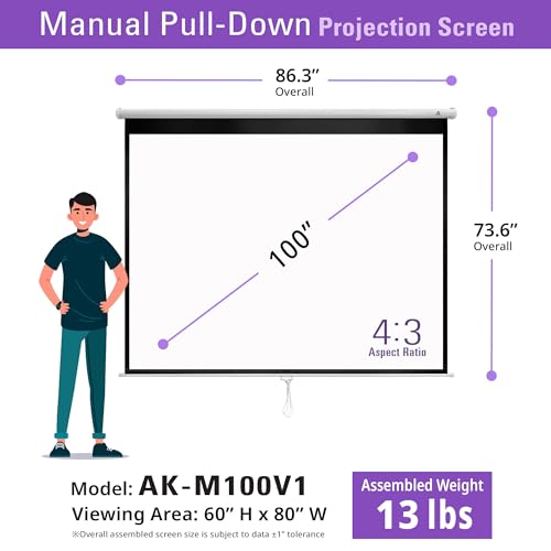 Akia Screens 100-Inch Manual Pull-Down Projector Screen AK-M100V1