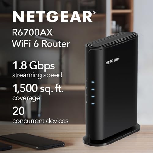 NETGEAR AX1800 WiFi 6 Router (R6700AX) – Dual-Band, 4-Stream, Wireless Connectivity, 1.8 Gbps, Coverage up to 1500 sq. ft.