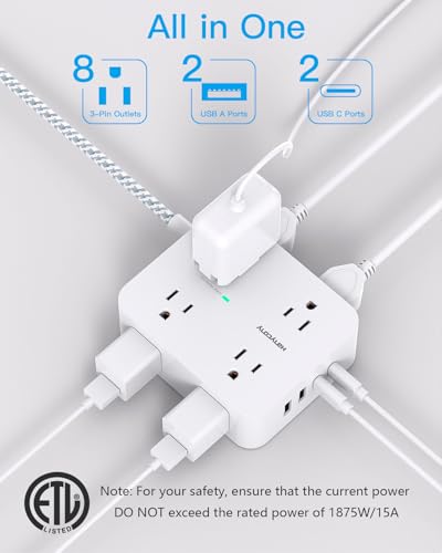HANYCONY Surge Protector Power Strip 8 Outlets 4 USB Ports 120 Volts