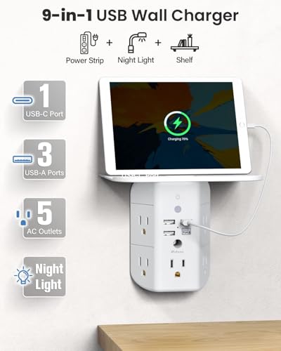 Mifaso 9 Outlet Surge Protector Power Strip with Mounting Capability Model MFS54CT