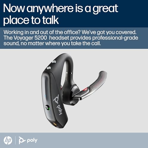 POLY Voyager 5200 203500-101 Bluetooth Mono Headset - Mono, Active Noise Cancellation, Bluetooth 5.0
