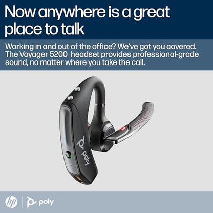 POLY Voyager 5200 203500-101 Bluetooth Mono Headset - Mono, Active Noise Cancellation, Bluetooth 5.0