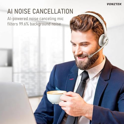 Vonztek BT783BJ-DG Wireless Headset 5.0 Bluetooth 49 Feet Noise Cancellation Communication Headset