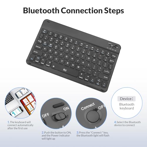 Rii RK302 Bluetooth Keyboard, 78-Key Wireless Slim Design for iPad, Android, Samsung, Windows, Mac, Linux, Tablets & Laptops