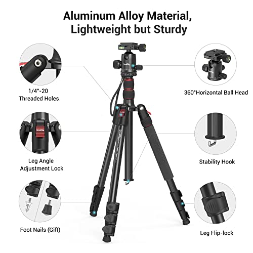 SMALLRIG 71 Inches 15551 Aluminum Tripod/Monopod 33lb Capacity Adjustable Height