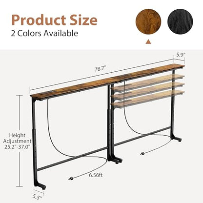 GRLEAF 78 Inch Console Table Set of 2 with Adjustable Height and Power Outlets