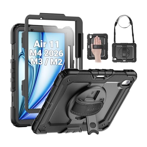 SEYMAC iPad Air 11 Inch Case A3460/A3463/A3266/A3267/A3270/A2902/A2903/A2904, Heavy Duty, Hybrid Polycarbonate, Silicone, Black