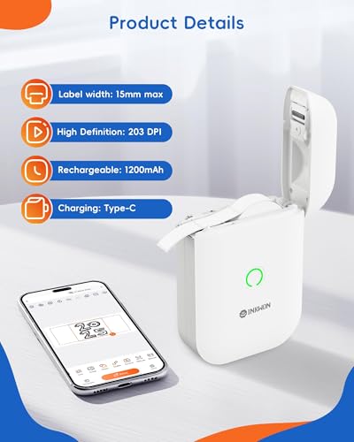 InkWon D11S Thermal Label Printer 203DPI Portable Monochrome Bluetooth Label Maker