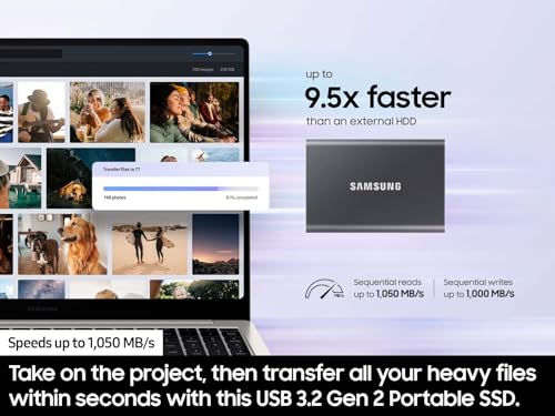 Samsung 1TB MU-PC1T0T External Solid State Drive, USB 3.2 Gen 2, Read Speed 1050MB/s, Write Speed 1000MB/s, Portable SSD