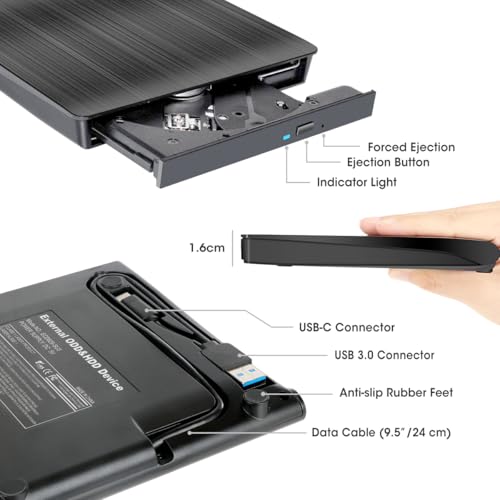 ROOFULL Portable USB 3.0 Type-C External Optical Drive ECD829-Y-BB