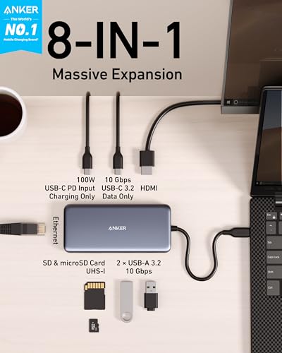 Anker 8-In-1 USB-C Hub A83830A1 Data Adapter Ethernet with HDMI 4K 60Hz