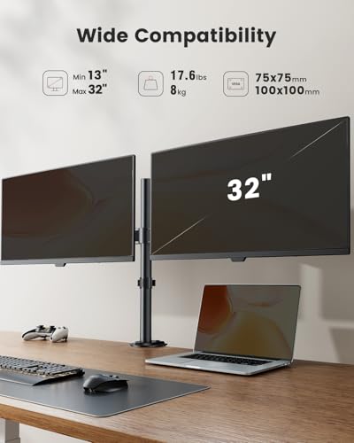ErGear Dual Monitor Stand 13-32 Inches EGCM1 VESA Mount Adjustable Height Black