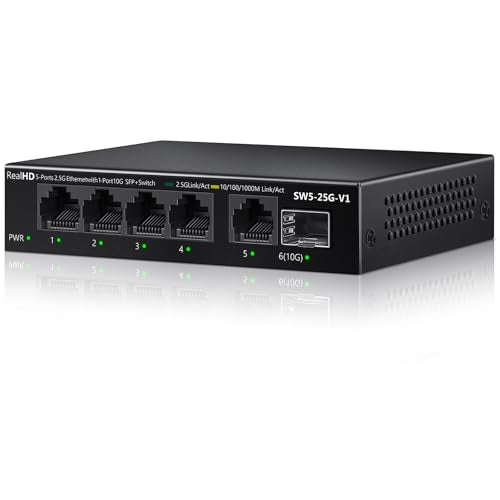 Real HD 5 Port 2.5Gb Switch Unmanaged RJ45 SFP+ Network Adapter 15Gbps Metal