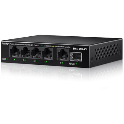 Real HD 5 Port 2.5Gb Switch Unmanaged RJ45 SFP+ Network Adapter 15Gbps Metal