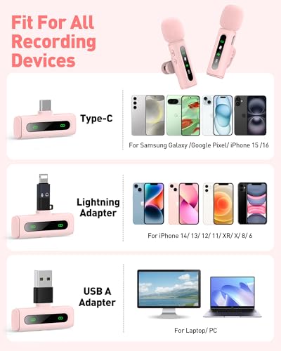 GoorDik Wireless Lavalier Microphone J3 USB Type-C Omnidirectional Microphone - Pink